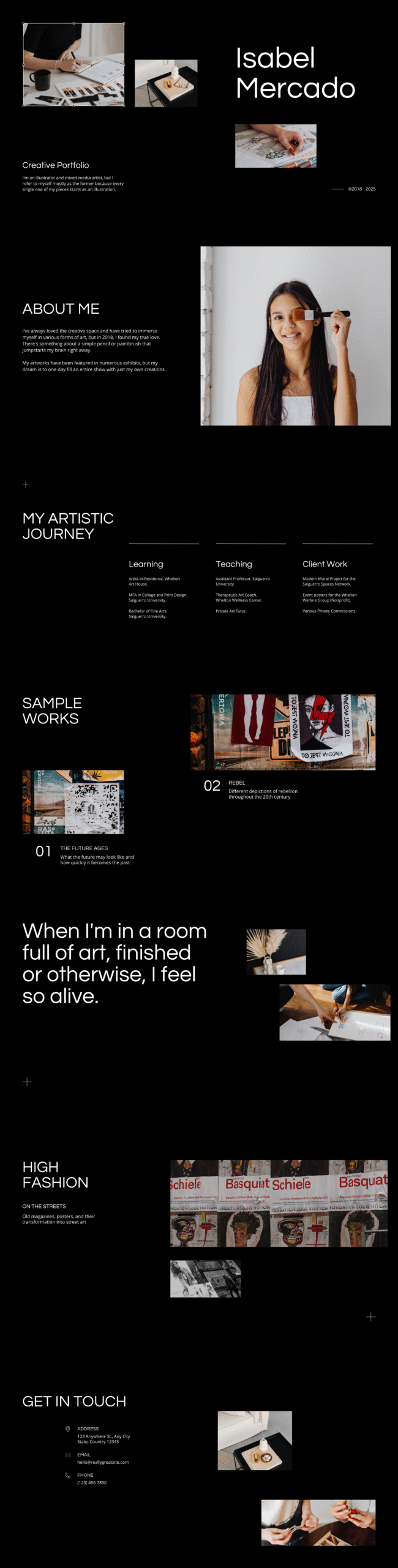 website templates- Design Illustration Portfolio Website in Black White Dark Modern Minimal Style